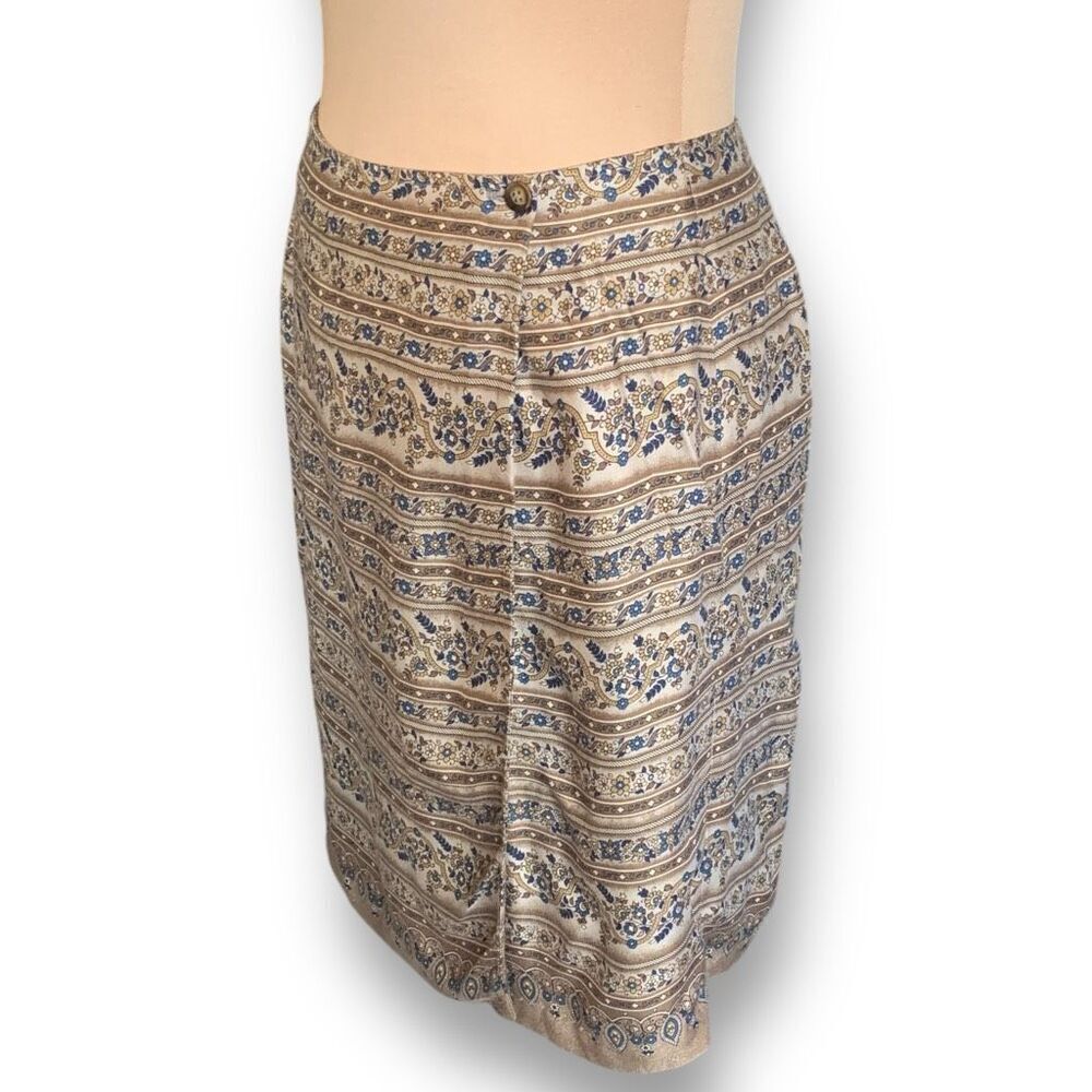 Vintage Hunt Club Collection Skirt Faux Wrap Cream Floral Stripe Printed Size 14